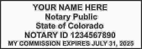 Colorado Notary, Shiny Blue Self Inking Stamp, Sample Impression Image, 2.3x0.81 Inches